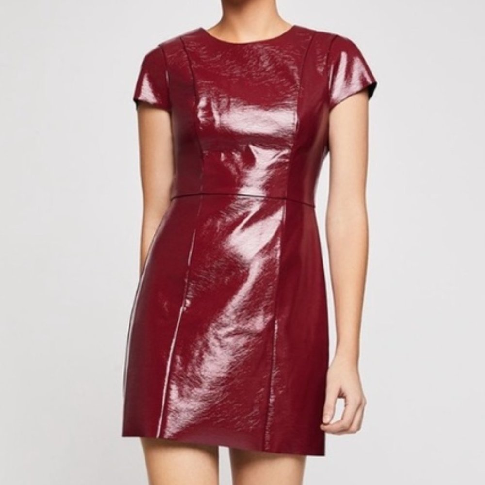 BCBGeneration Burgundy Faux Leather Dress NWT